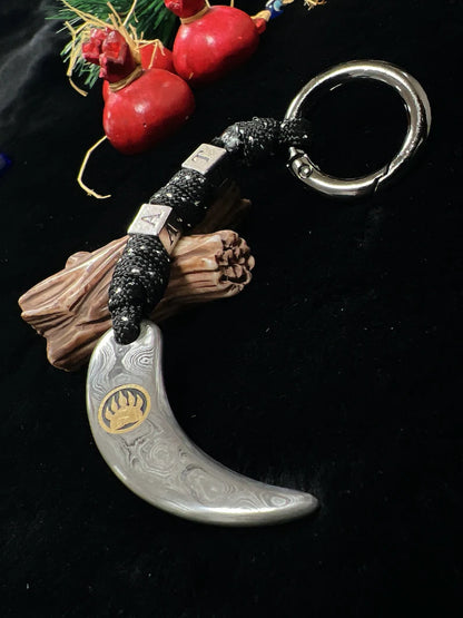 Brutal Keychain for Real Men, or Women Damascus Metal Keychain, Bear Paw Keychain of Unique Keychain