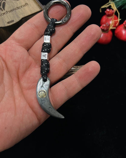 Brutal Keychain for Real Men, or Women Damascus Metal Keychain, Bear Paw Keychain of Unique Keychain