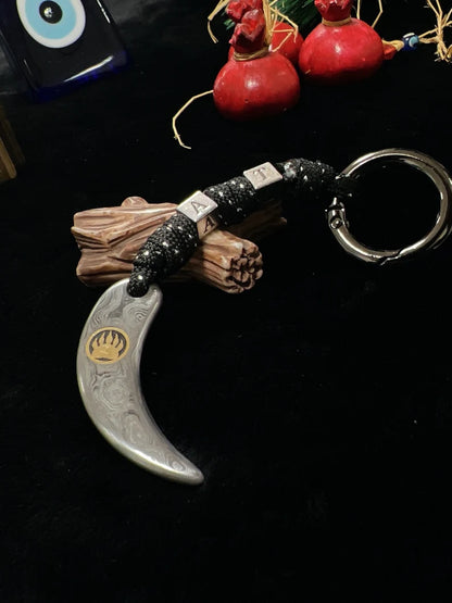 Brutal Keychain for Real Men, or Women Damascus Metal Keychain, Bear Paw Keychain of Unique Keychain