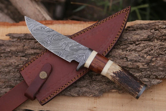 Handmade Damascus Steel Skinner Knife Stag Handle Hunting Knife Birthday Gift Wedding Anniversary Gift for Men Gift For your Beloved.