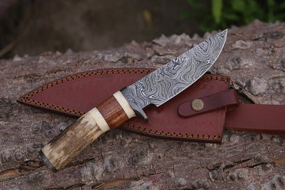 Handmade Damascus Steel Skinner Knife Stag Handle Hunting Knife Birthday Gift Wedding Anniversary Gift for Men Gift For your Beloved.