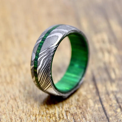 Damascus Whiskey Barrel Ring, Mens Damascus Steel Wood Wedding Band, Unique Engagement Damascus Steel Ring, Christmas Gift for Boyfriend