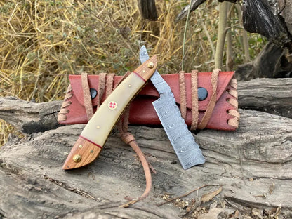 Damascus Steel Straight Razor With Beautiful Leather Sheath - Anniversary Gifts - Birthday Gifts