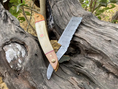 Damascus Steel Straight Razor With Beautiful Leather Sheath - Anniversary Gifts - Birthday Gifts