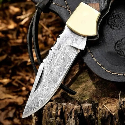 Custom Handmade Damascus Folding Knife with Beautiful Wood Handle Perfect for Valentine's Day Gift