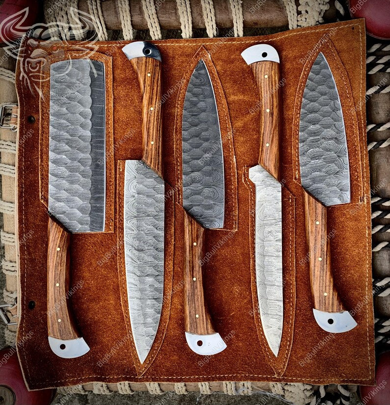 5Pcs Hand Forged Damascus Chef Set | Damascus Kitchen Knives | Damascus Chef Knife Set | DAMASCUS Chef Set | CHRISTMAS Gift | GROOMSMAN Gift