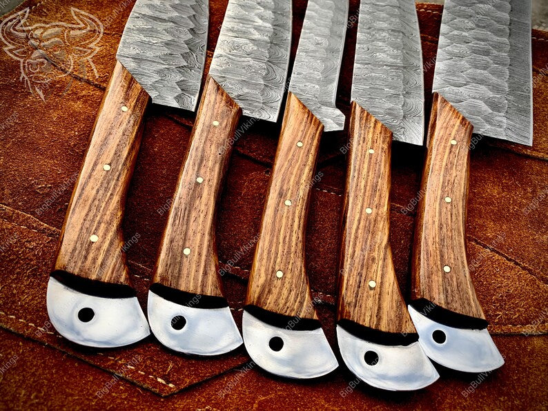 5Pcs Hand Forged Damascus Chef Set | Damascus Kitchen Knives | Damascus Chef Knife Set | DAMASCUS Chef Set | CHRISTMAS Gift | GROOMSMAN Gift