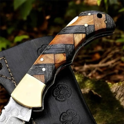 Custom Handmade Damascus Folding Knife with Beautiful Wood Handle Perfect for Valentine's Day Gift