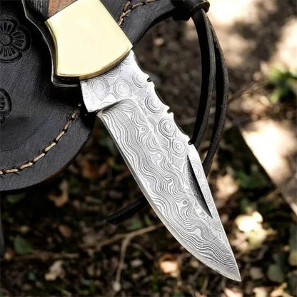 Custom Handmade Damascus Folding Knife with Beautiful Wood Handle Perfect for Valentine's Day Gift