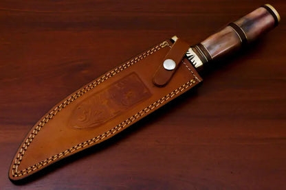 Hand Made Damascus Blade Bowie Hunting Knife - Brass Guard - Fixed Blade Damascus Knives for Men