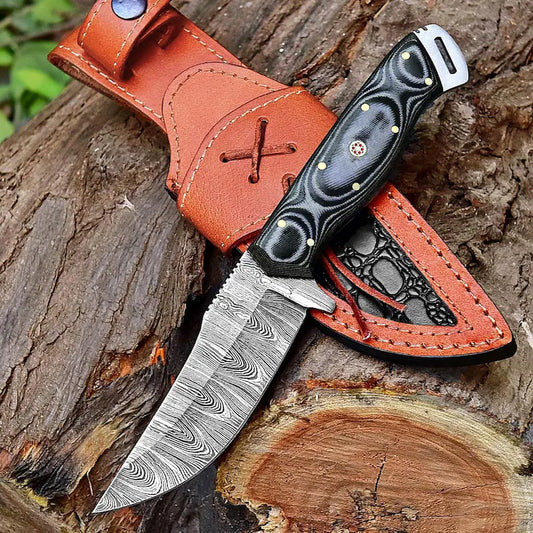 Handmade Damascus Steel Hunting knife |Fixed blade skinner camping knife with leather sheath 9.25'' Overall |Perfect gift| Anniversary gift