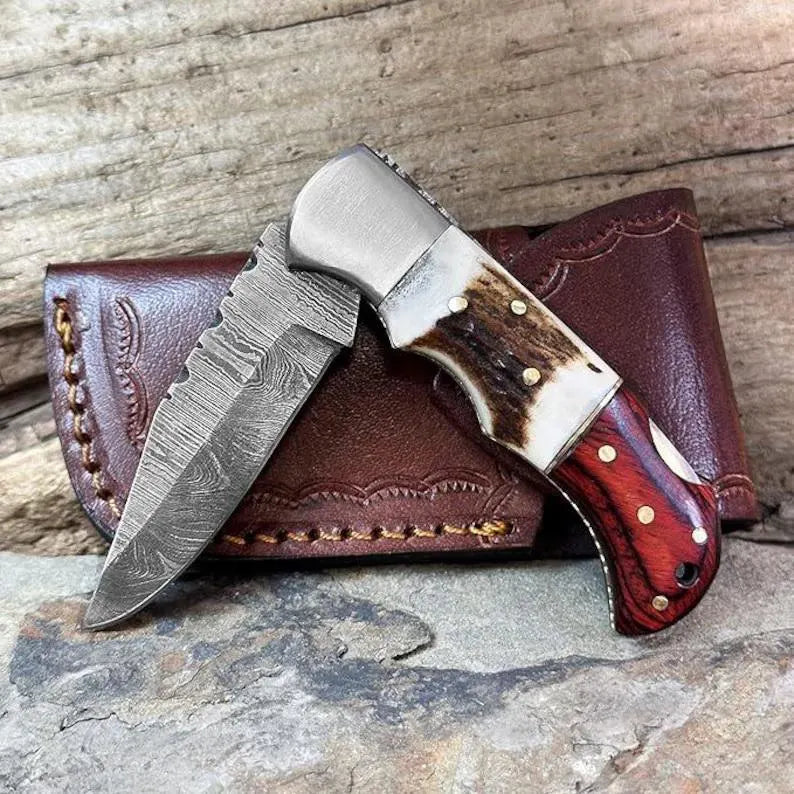 Damascus Folding Knives,pocket knife, damascus steel, handmade, and engravedGroomsman gift knife