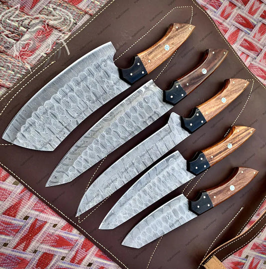 Hand Forged Damascus Steel Chef Knife Set, Kitchen Knives  Chef Knive Set, Handmade 5 Pcs Luxury Damasuc Knife Gift for him, Gifts for her