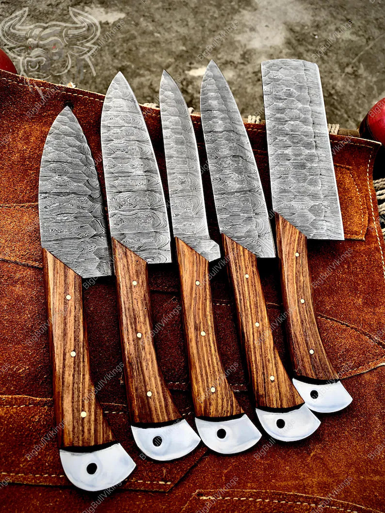 5Pcs Hand Forged Damascus Chef Set | Damascus Kitchen Knives | Damascus Chef Knife Set | DAMASCUS Chef Set | CHRISTMAS Gift | GROOMSMAN Gift