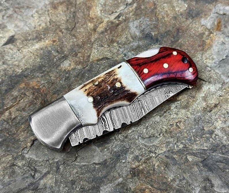 Damascus Folding Knives,pocket knife, damascus steel, handmade, and engravedGroomsman gift knife