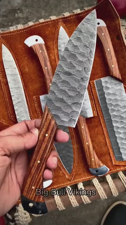 5Pcs Hand Forged Damascus Chef Set | Damascus Kitchen Knives | Damascus Chef Knife Set | DAMASCUS Chef Set | CHRISTMAS Gift | GROOMSMAN Gift