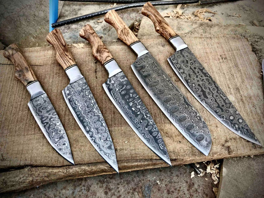 CUSTOM HAND FORGED DAMASCUS STEEL CHEF KNIFE SET KITCHEN KNIVES WITH ROLL BAG 79