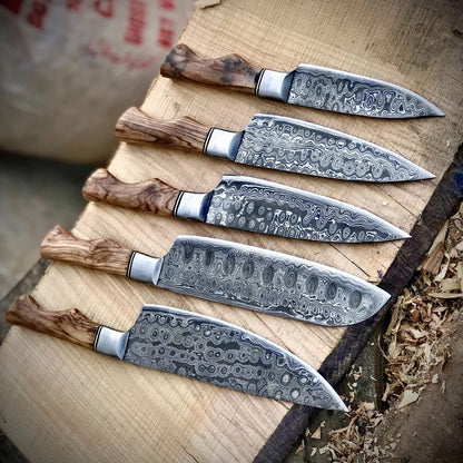 CUSTOM HAND FORGED DAMASCUS STEEL CHEF KNIFE SET KITCHEN KNIVES WITH ROLL BAG 79