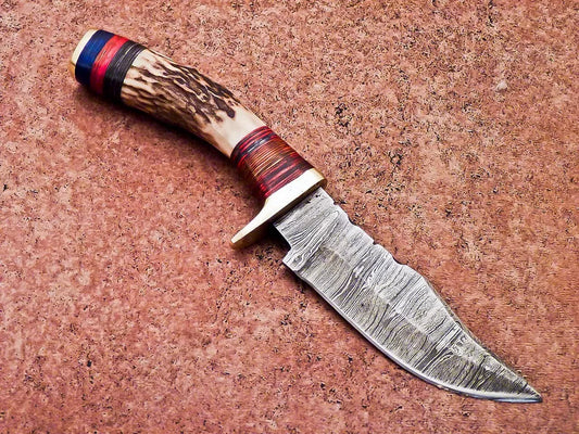 8 Custom Handmade Damascus Blade Hunting Knife, Camping Knife