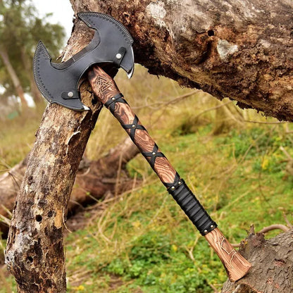 Custom Handmade Carbon Steel Double Headed Viking Axe Hunting Axe With Sheath